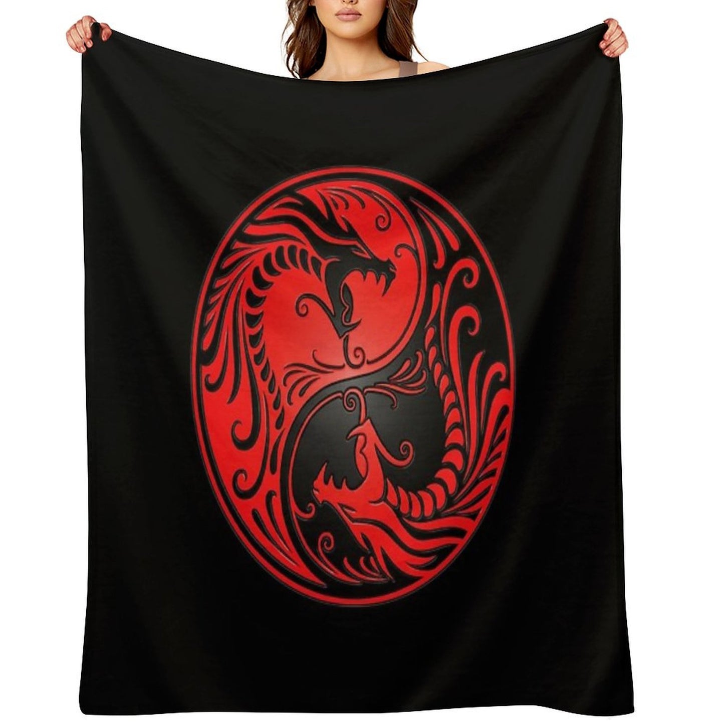 Yin Yang Dragons Red And Black Throw Blanket