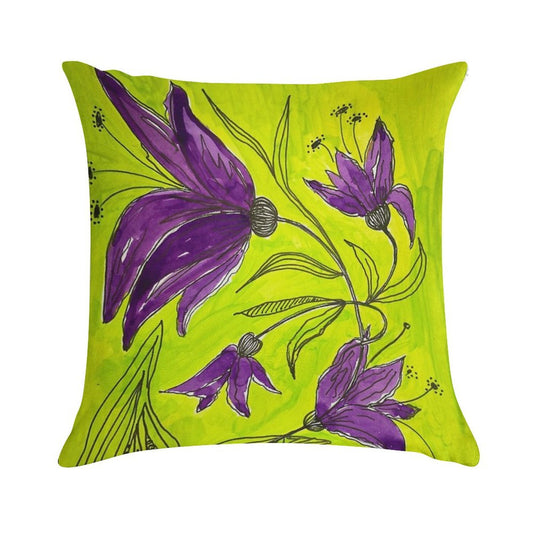 Botanical Lime Green And Purple Soft Easy Maintenance Throw Pillow