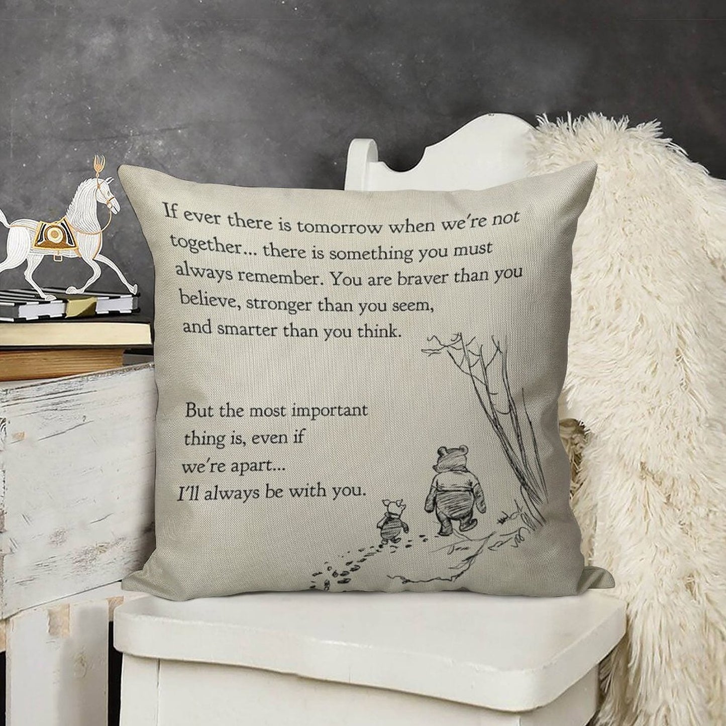 Winnie The Pooh Book Page - If Ever A Tomorrow…braver Than You Believe Linen Throw Pillow Cover