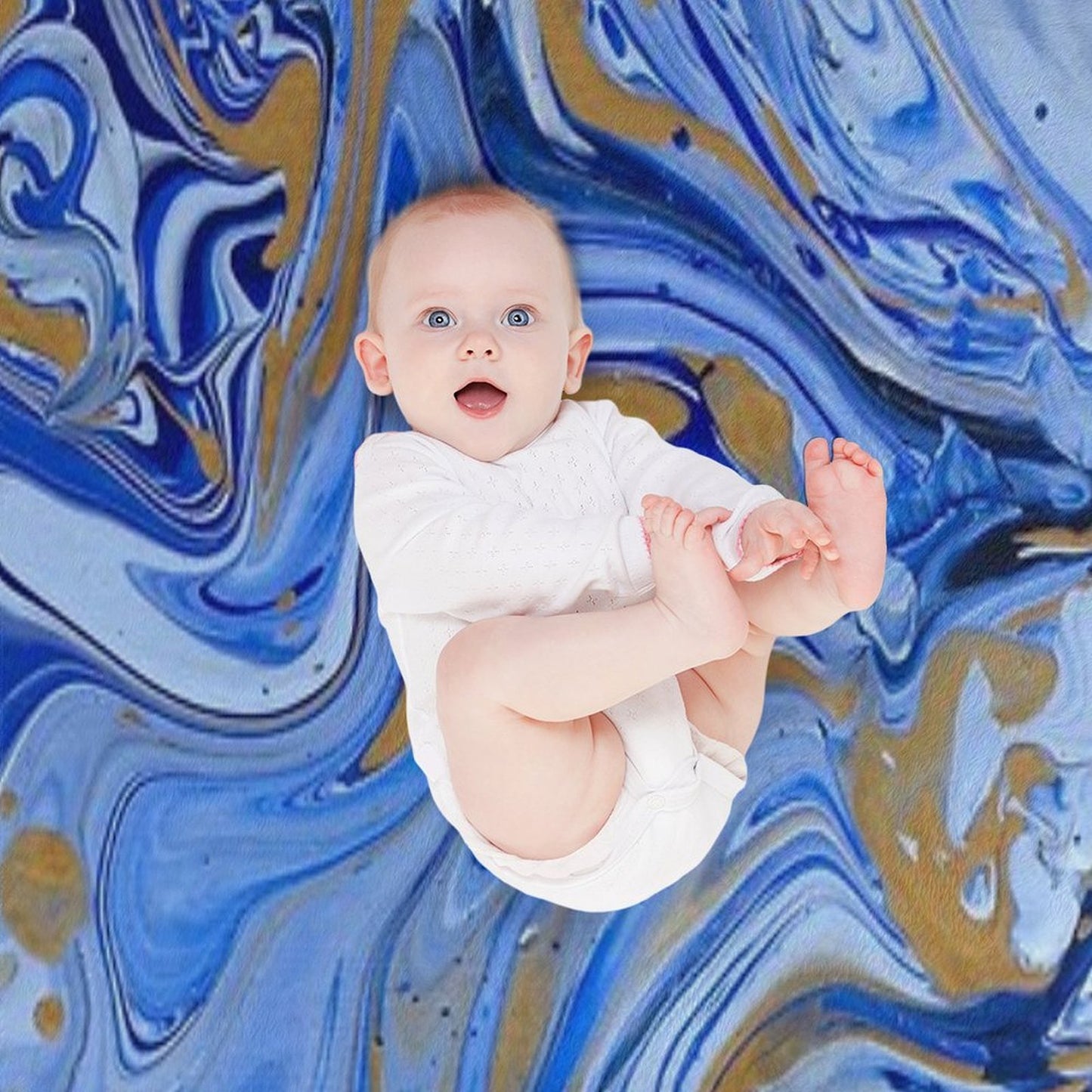 Blue And Gold Sky Swirl Acrylic Painted Art Throw Blanket