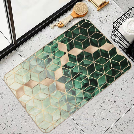 Leaves And Cubes Bath Mat