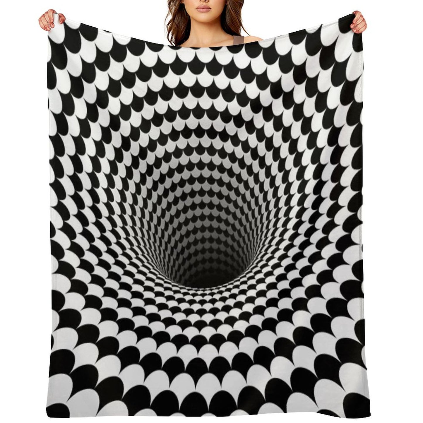 Optical Illusion Black And White Scales Houndstooth Black Hole Vortex Throw Blanket