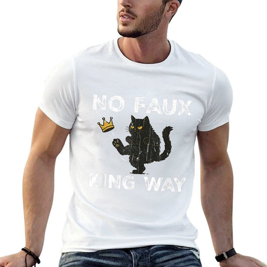 No Faux King Way, No Kings In America, Funny Black Cat Cotton T-Shirt