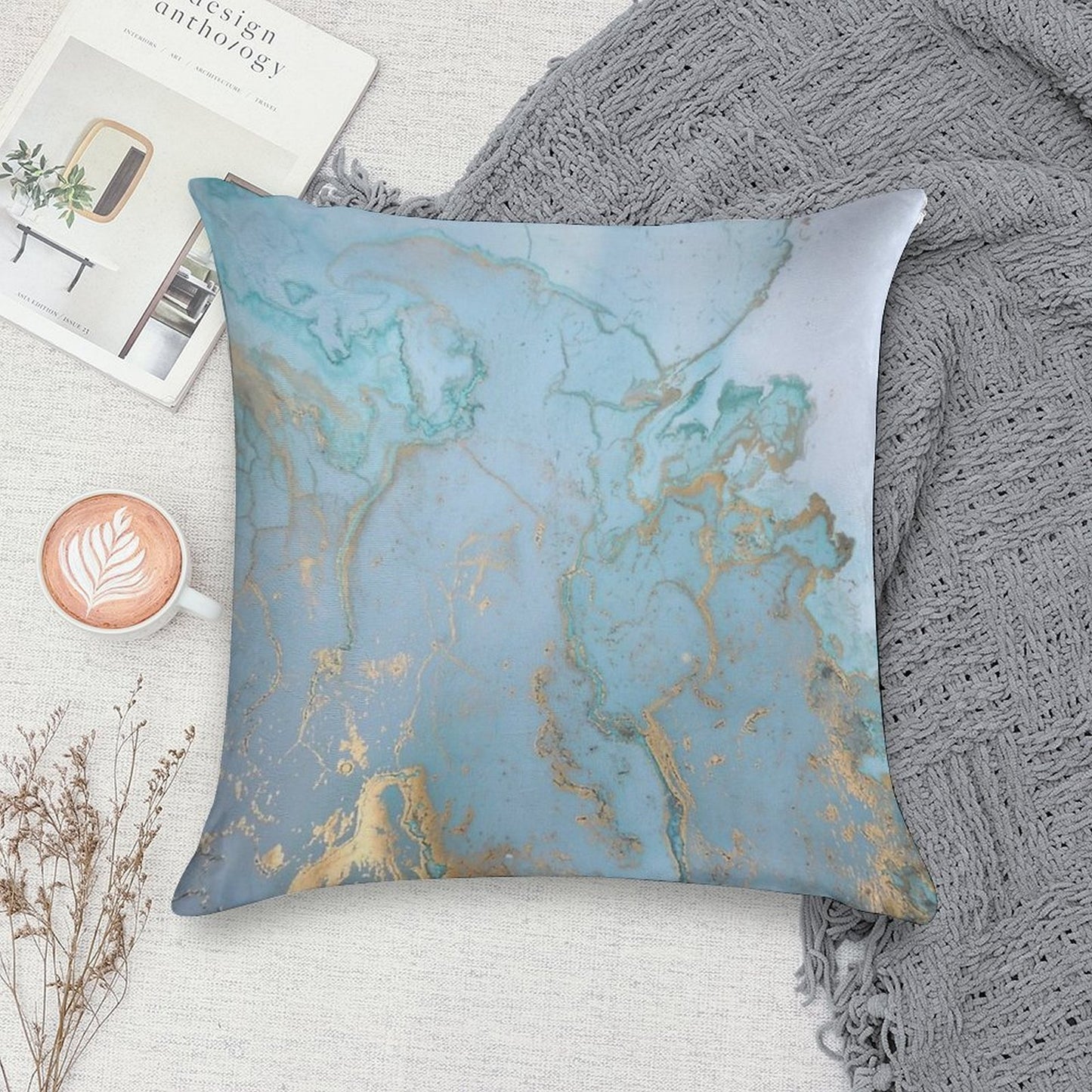 Blue And Gold Soft Skin-Friendly Throw Pillow