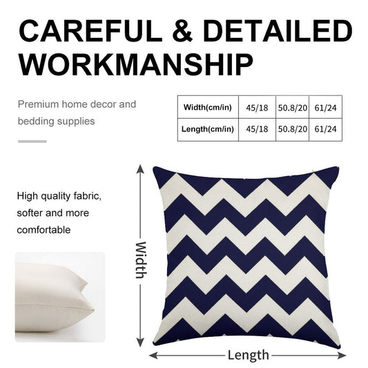 Navy Blue And White Chevron Stripes Linen Throw Pillow Cover