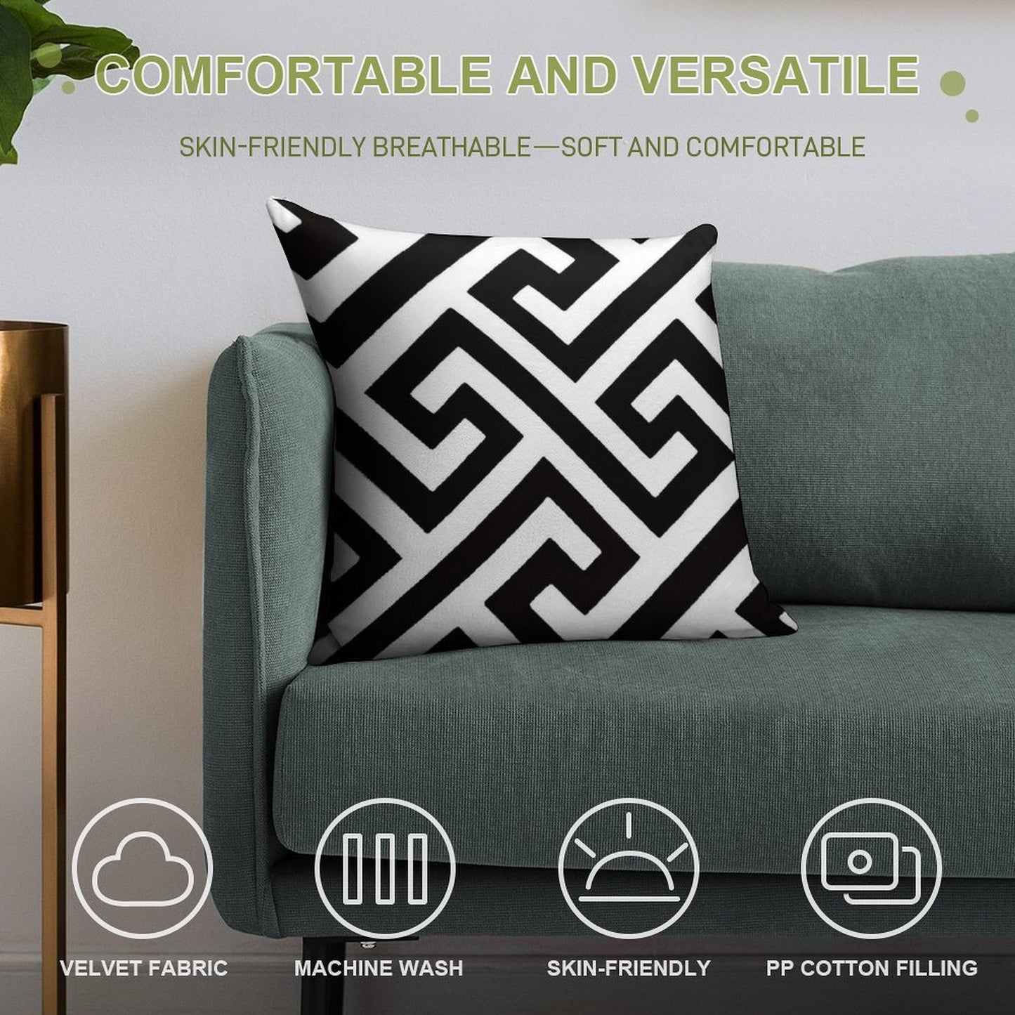 Throw Pillow  Cushion in Maze Print Design Soft Washable Throw Pillow