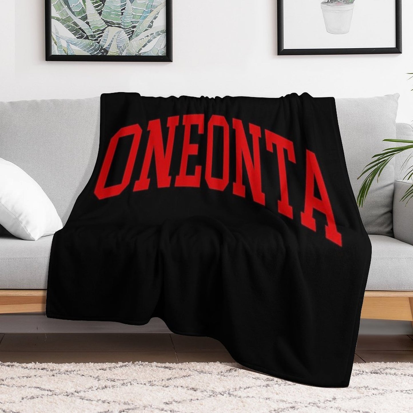 Oneonta - College Font Curved Throw Blanket