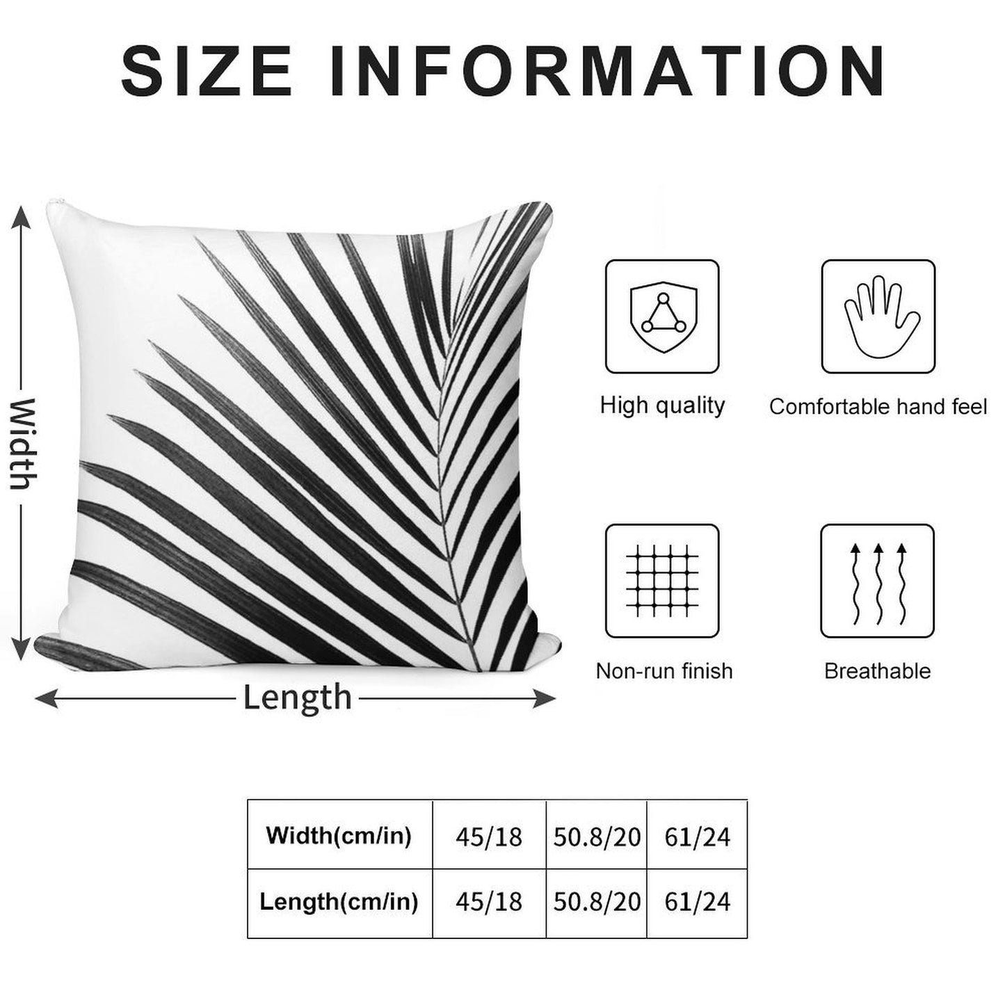 PALM LEAF Black & White Soft Home Decor Throw Pillow