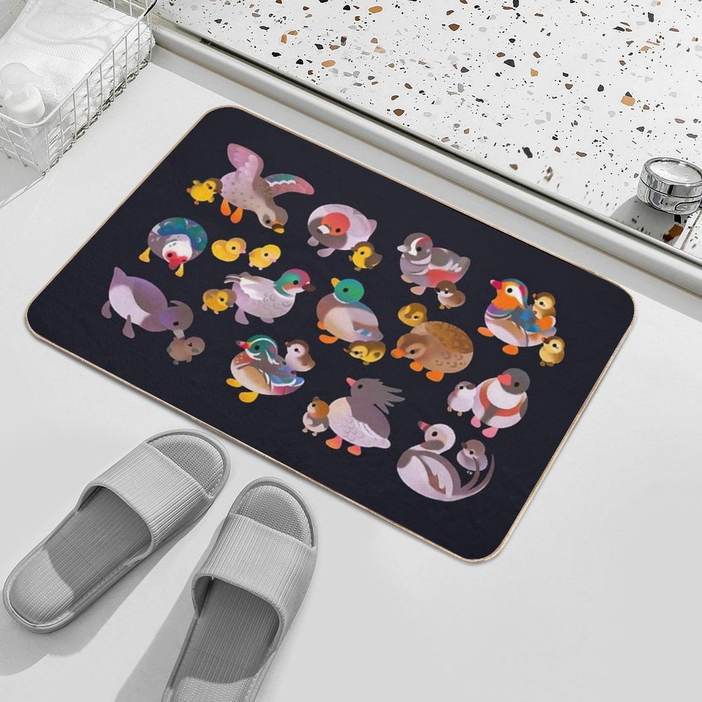 Duck And Duckling - Dark Bath Mat
