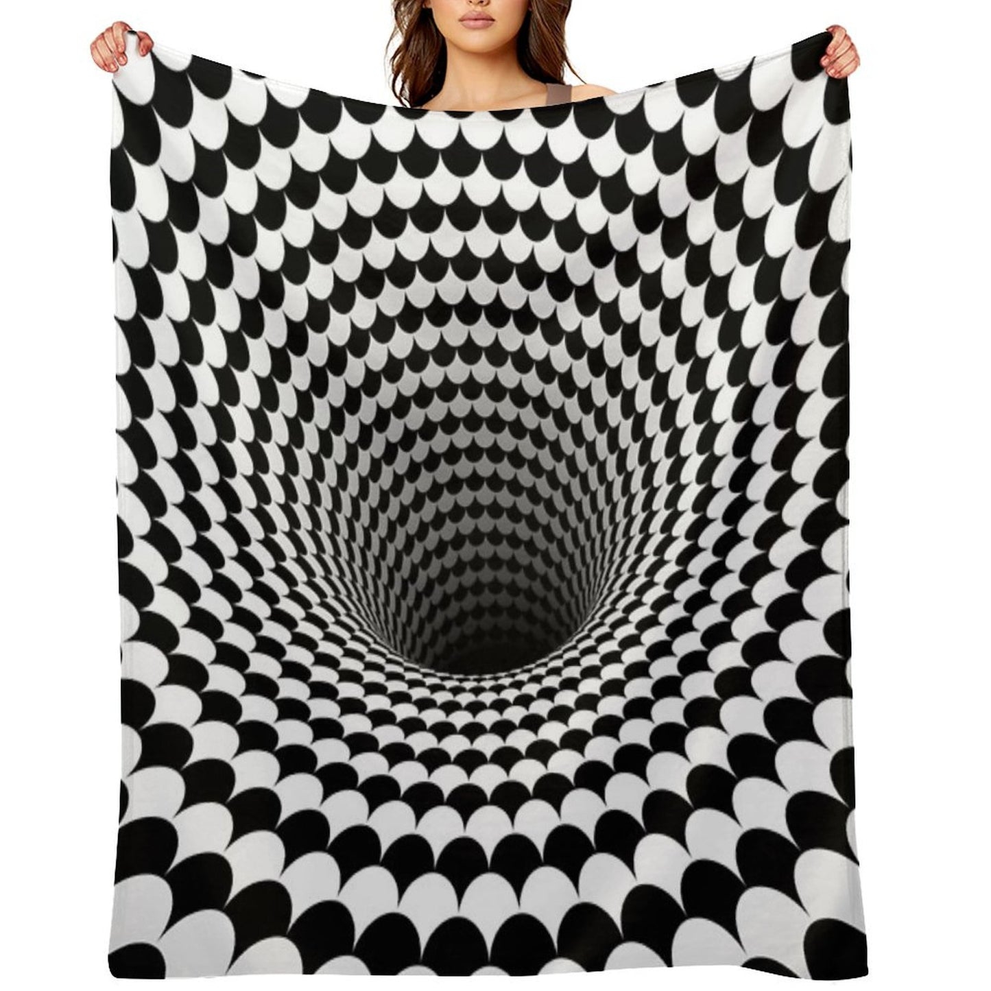 Optical Illusion Black And White Scales Houndstooth Black Hole Vortex Throw Blanket
