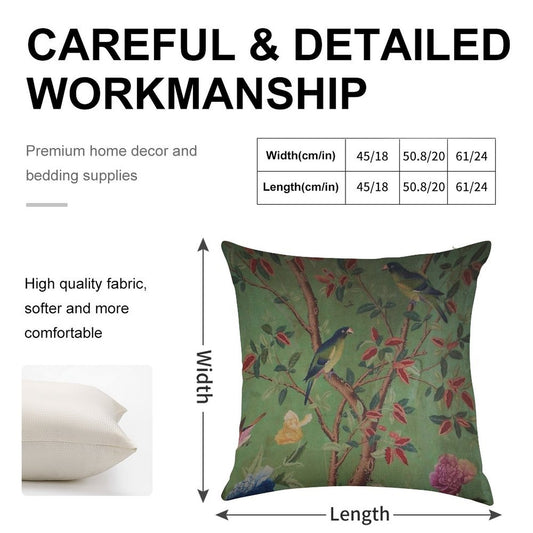 Green Dream Chinoiserie Linen Throw Pillow Cover