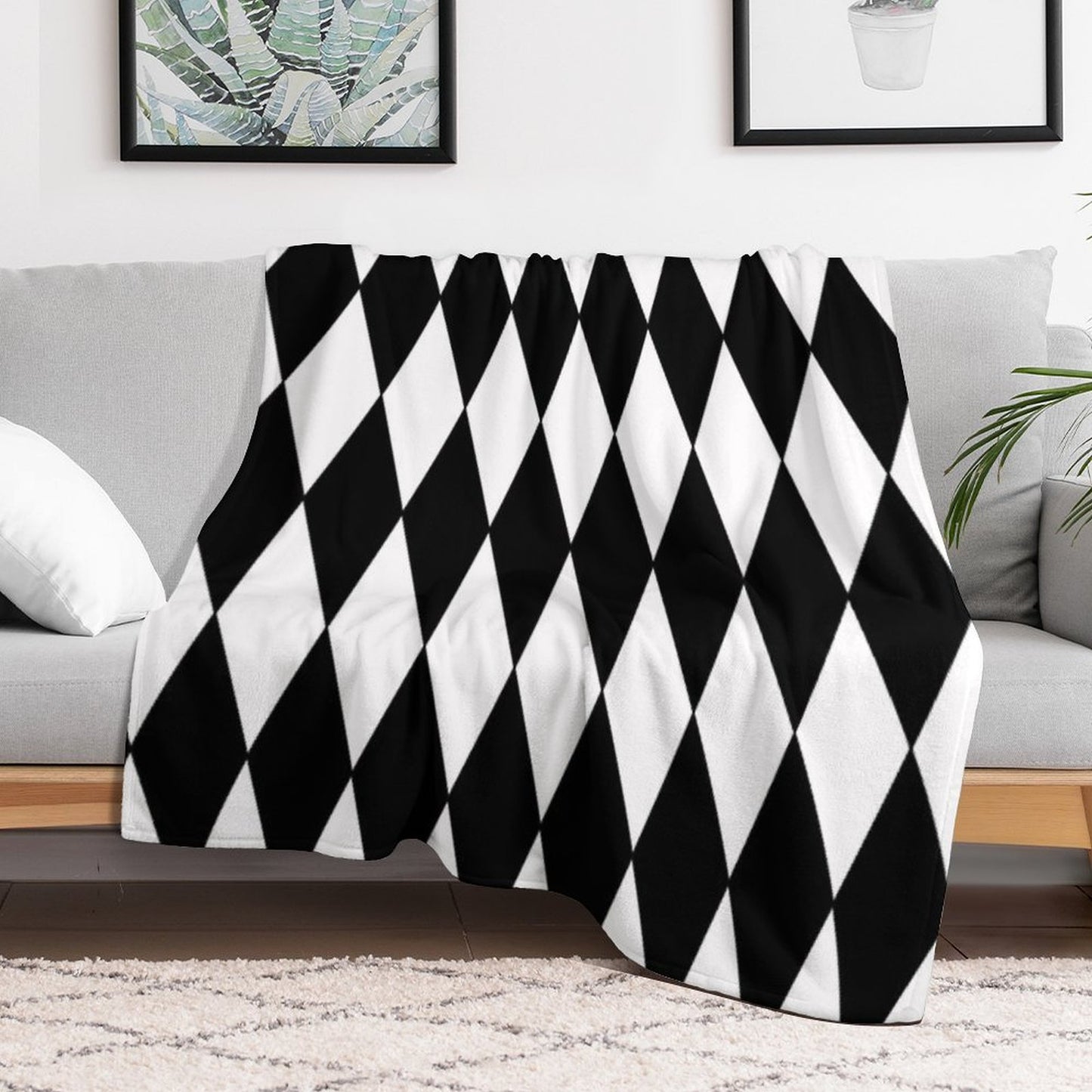 Black White Harlequin Throw Blanket