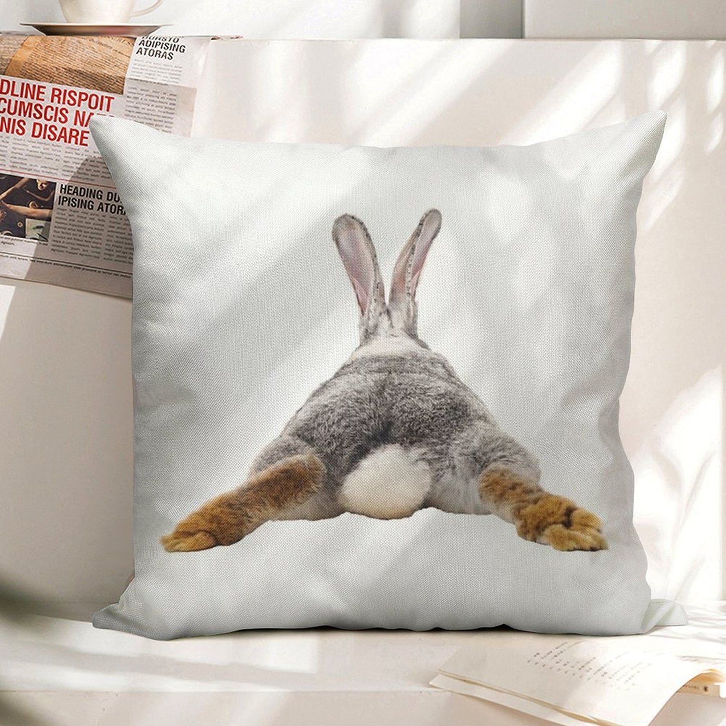 Cute Bunny Rabbit Tail Butt Image Picture Linen Throw Pillow Cover