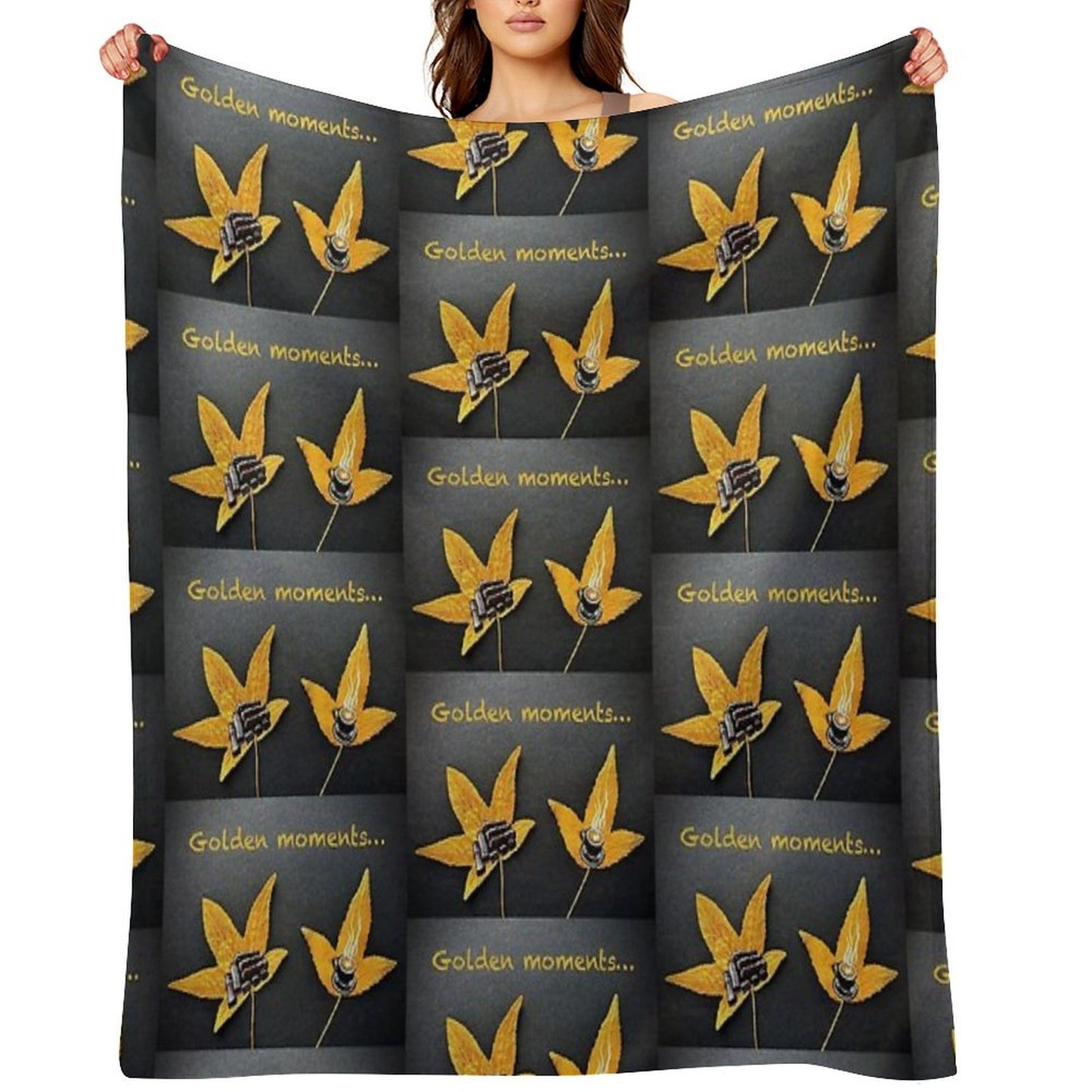 Golden Moments, Coffee And Cake Painting on Autumn Leaves Throw Blanket