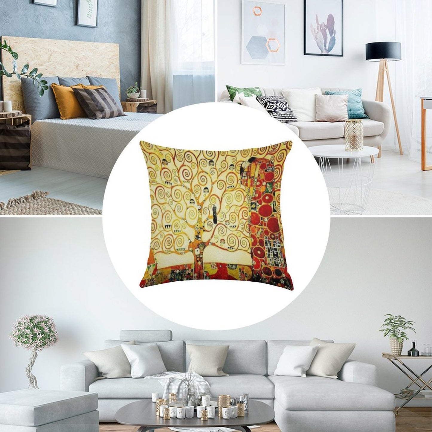 The Tree of Life by Gustav Klimt Art Nouveau Symbolism Linen Throw Pillow Cover