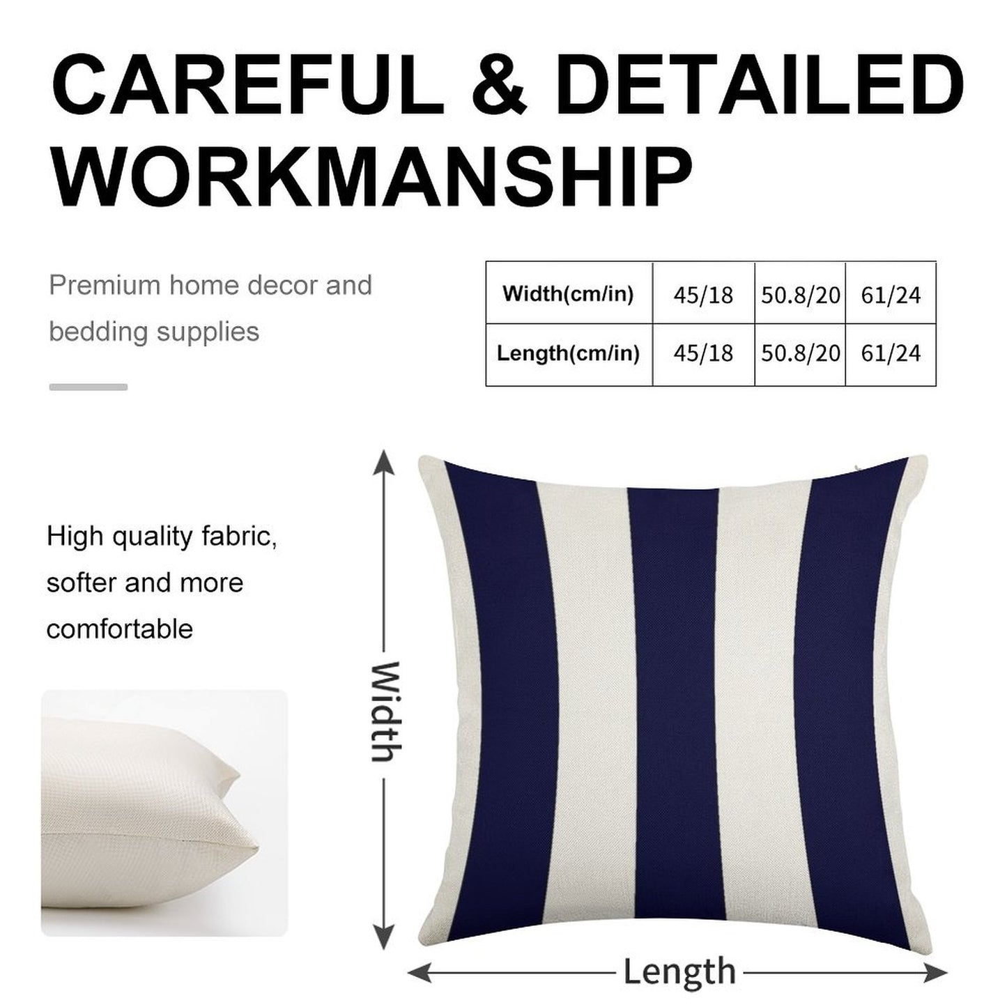 Navy Blue And White Stripes Linen Throw Pillow Cover