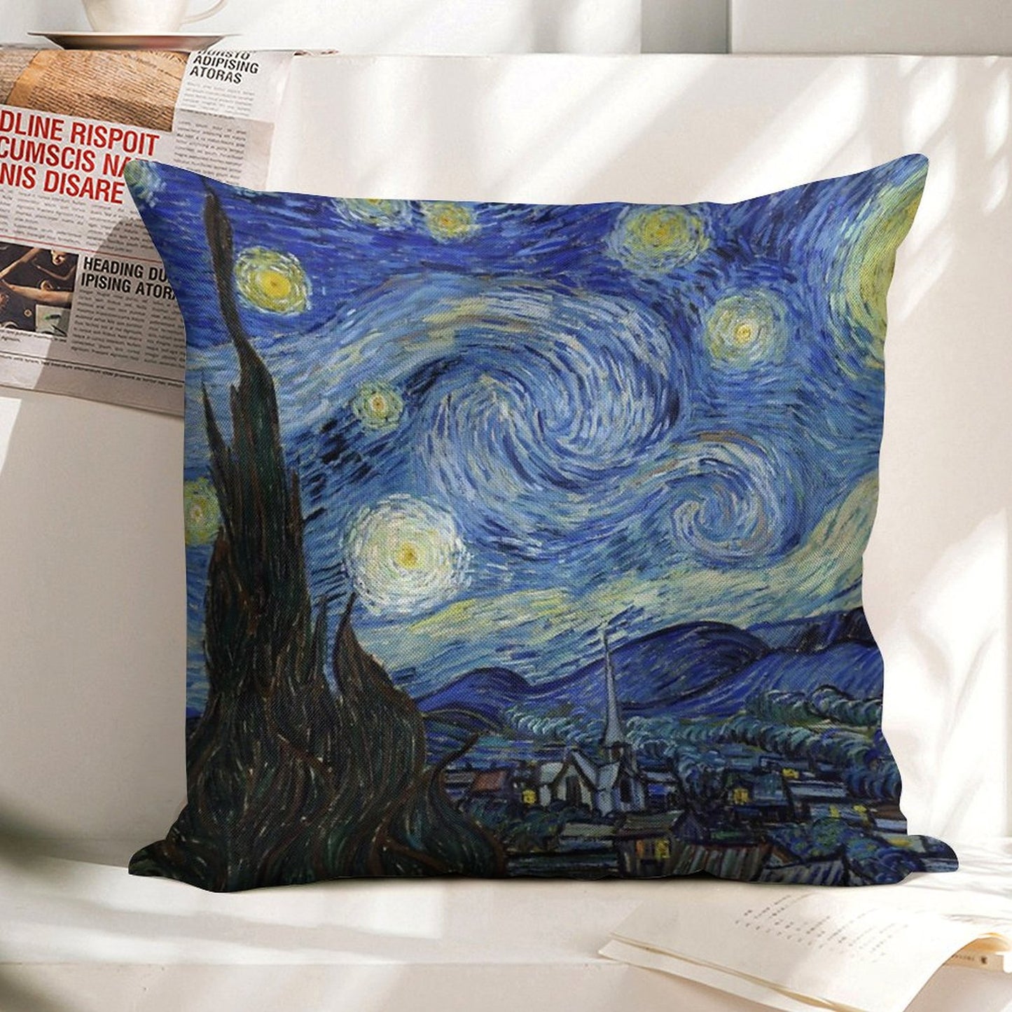 Starry Night - Vincent Van Gogh Linen Throw Pillow Cover