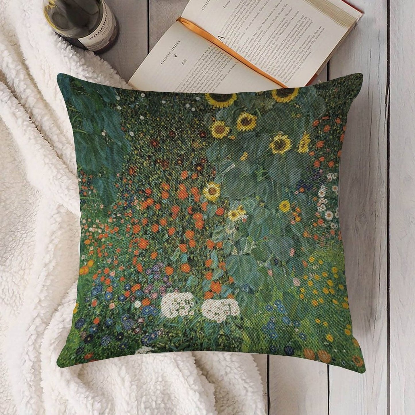 Gustav Klimt - The Sunflower Linen Throw Pillow Cover