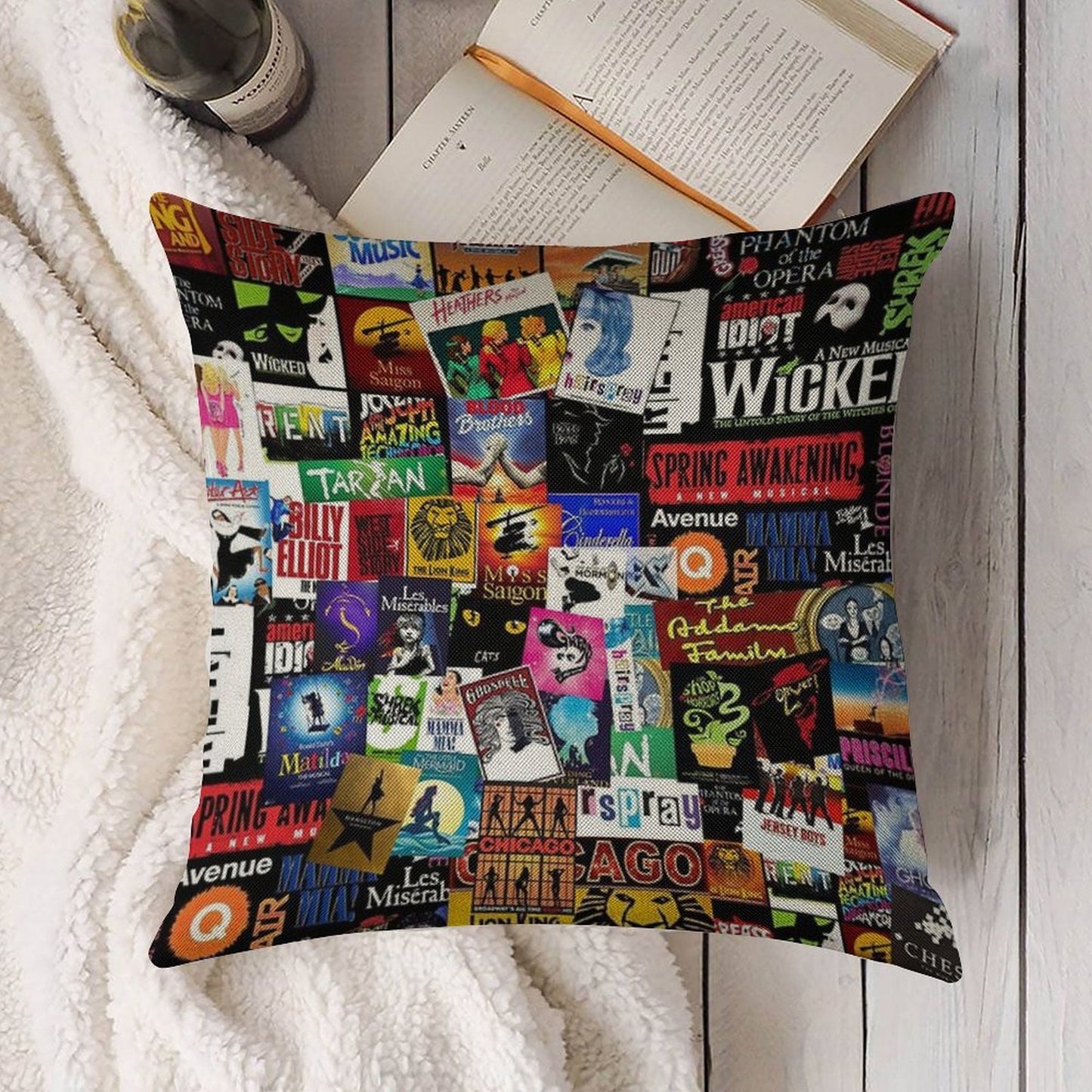Musicals Collage II Original Linen Throw Pillow Cover