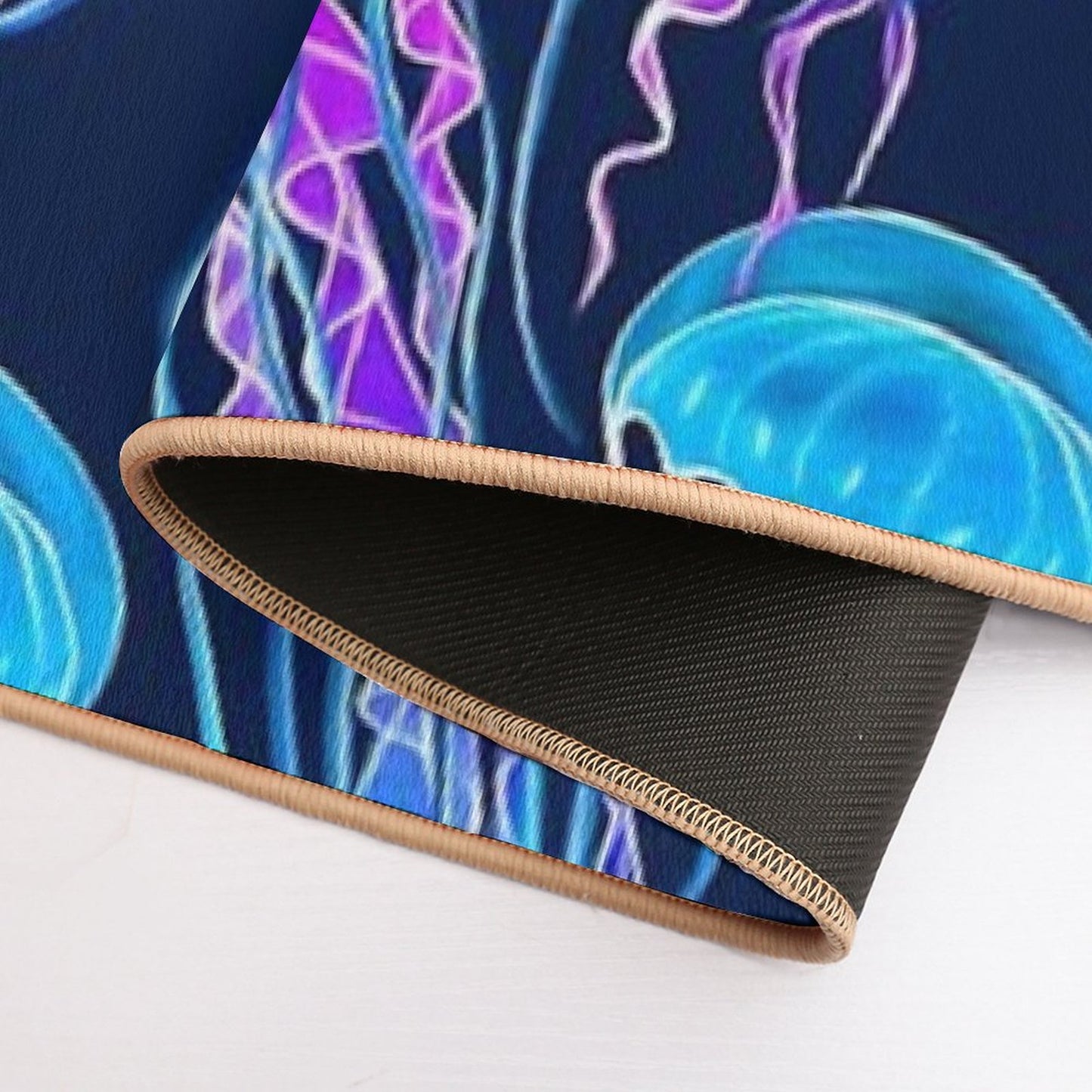 Luminescent Rainbow Jellyfish on Navy Blue Bath Mat
