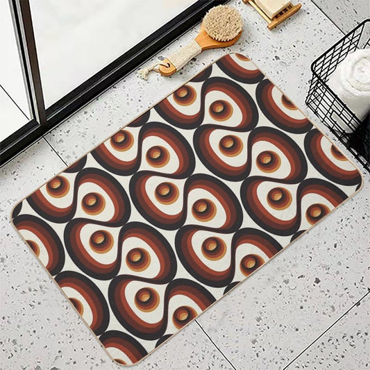Orange, Brown, And Ivory Retro 1960s Circular Pattern Bath Mat