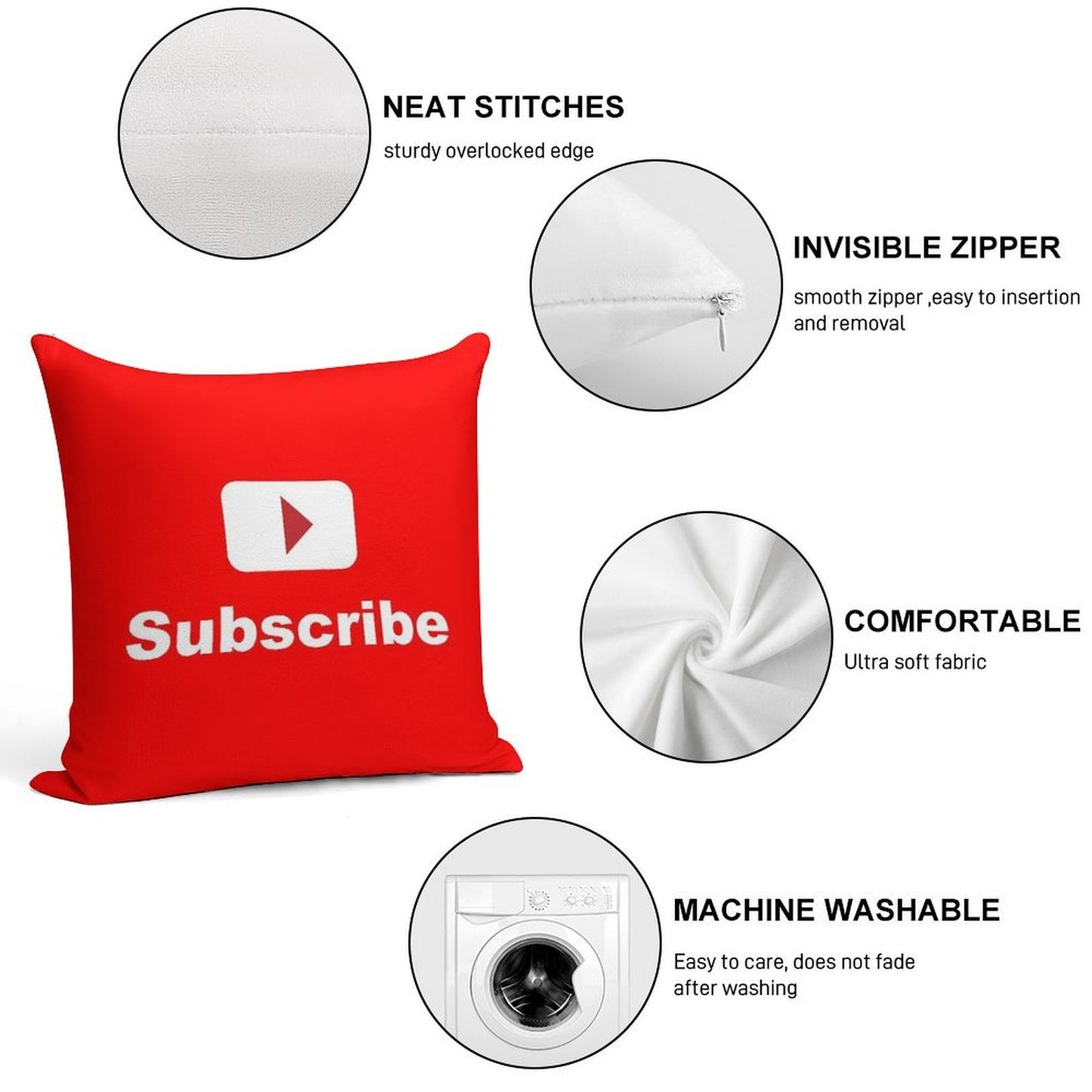 Youtube Channel Subscribe Soft Reinforced Edging Throw Pillow