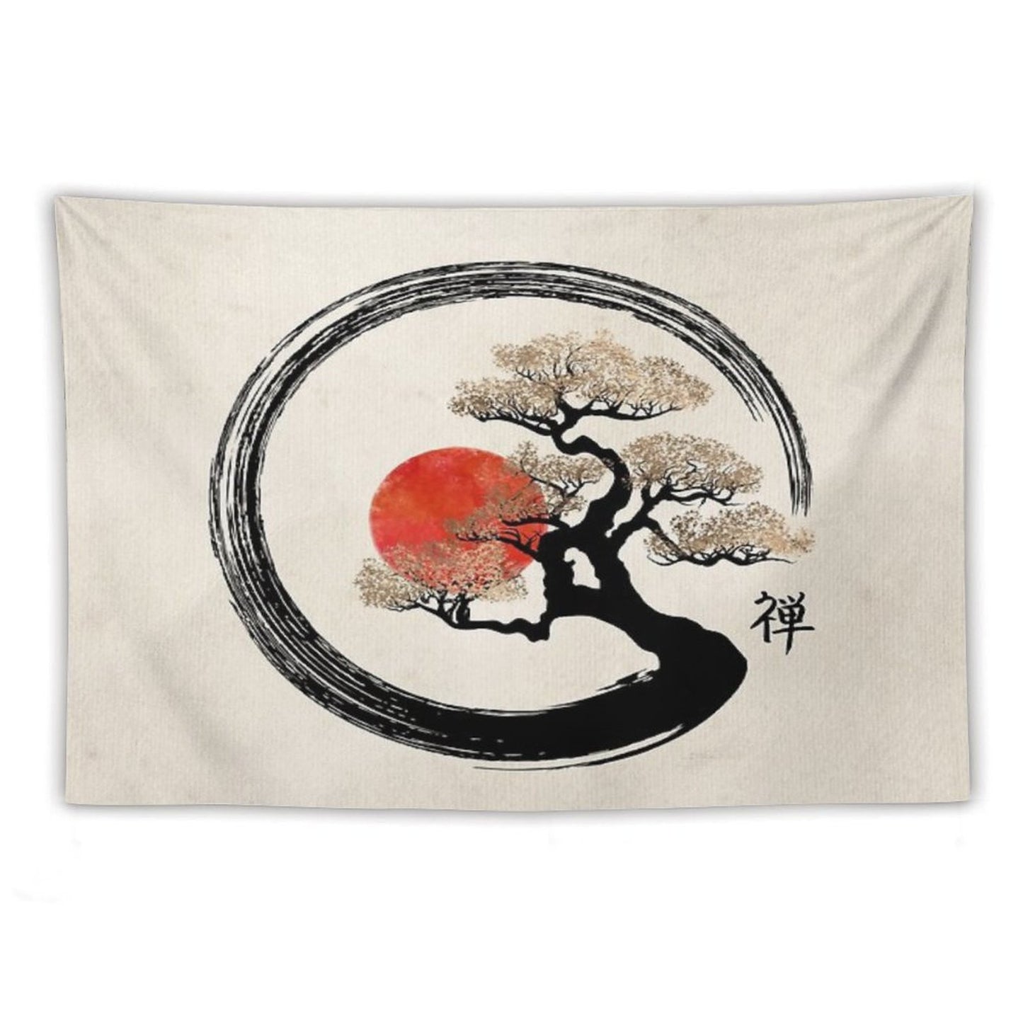 Enso Circle And Bonsai Tree on Canvas Tapestry