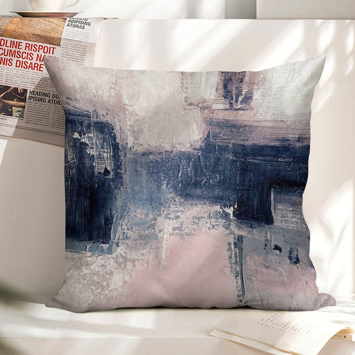 Pink And Navy 2 Linen Throw Pillow Cover