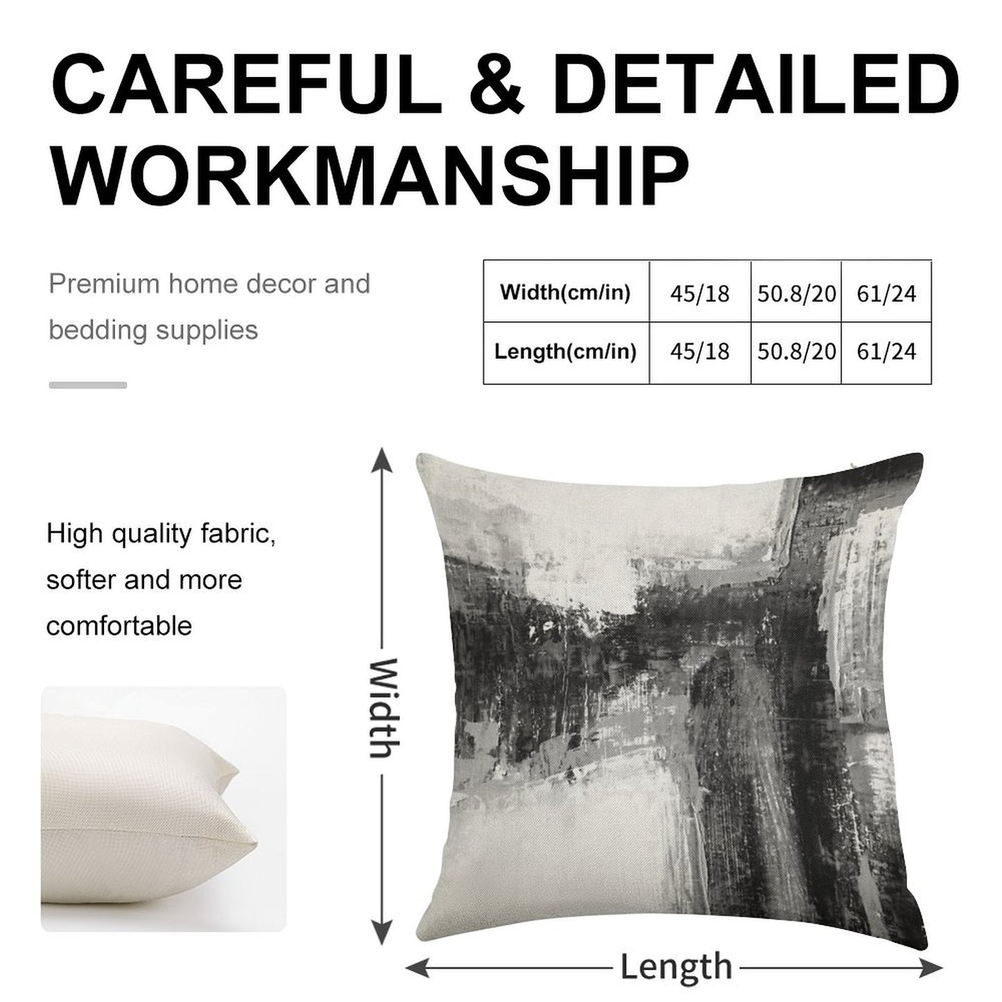 Black White Abstract Linen Throw Pillow Cover
