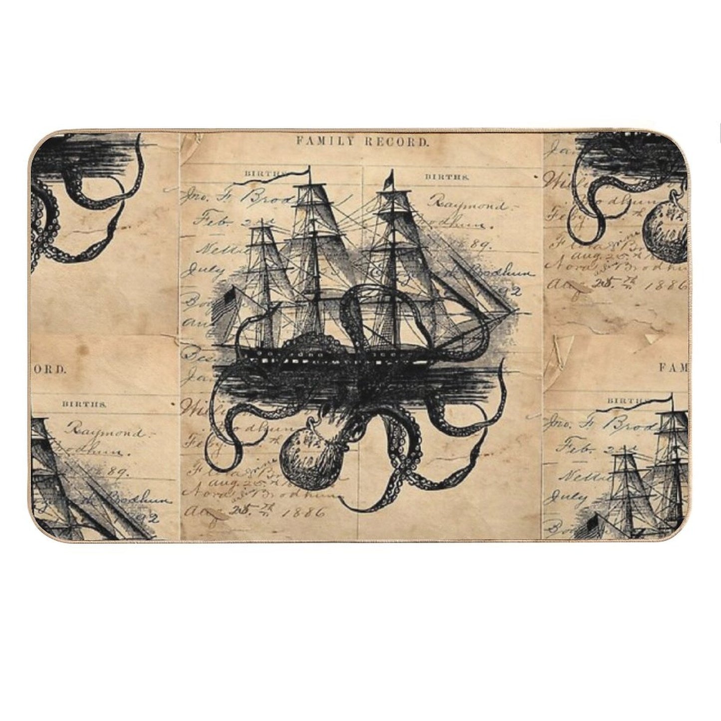Kraken Attacking Ship on Ledger Design KAS947 Bath Mat
