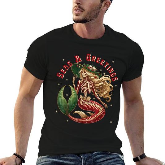 Skeleton Mermaid Christmas Gothic Coastal Beach Vibes Xmas Vintage-inspired T-Shirt