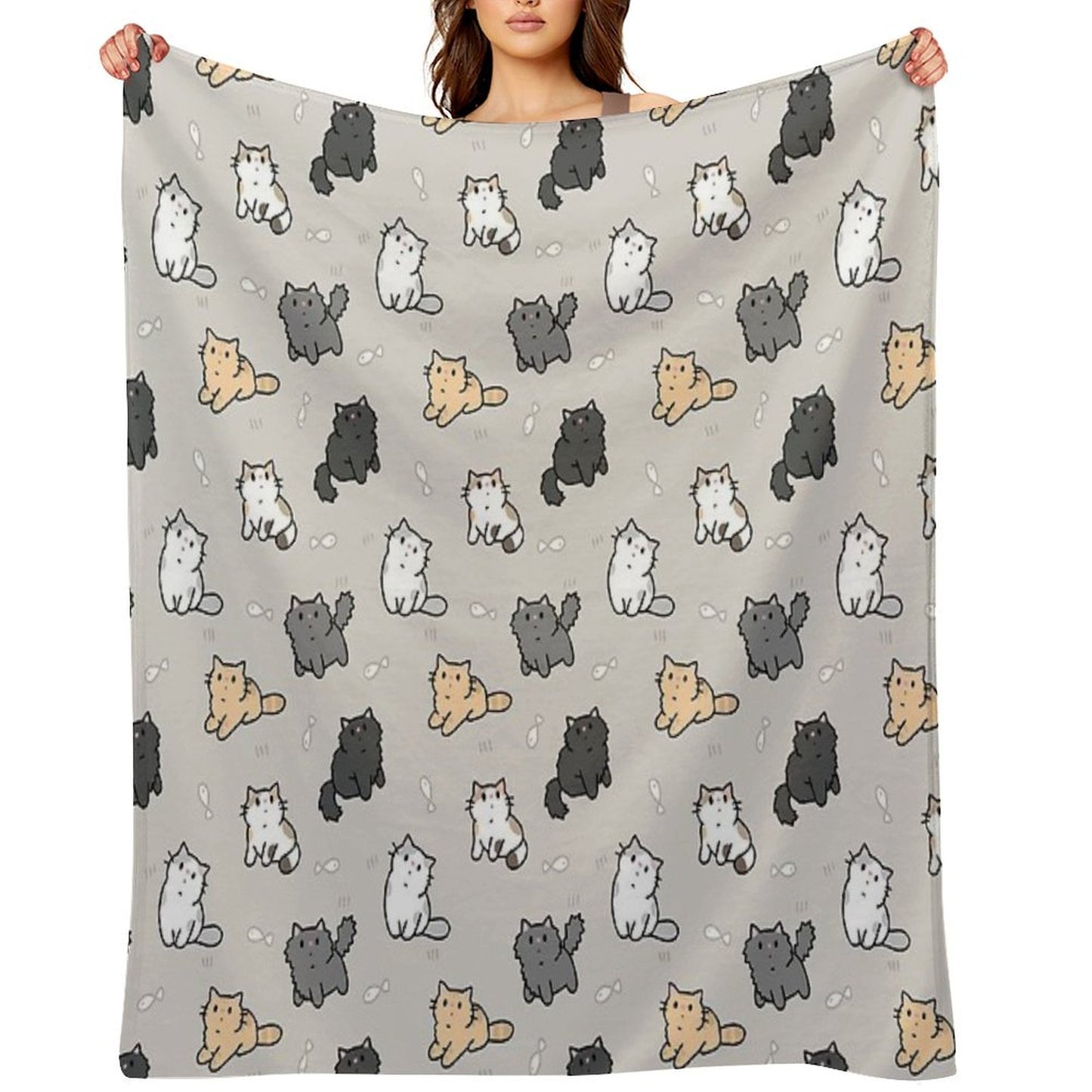 Kittens And Fish Pattern Throw Blanket