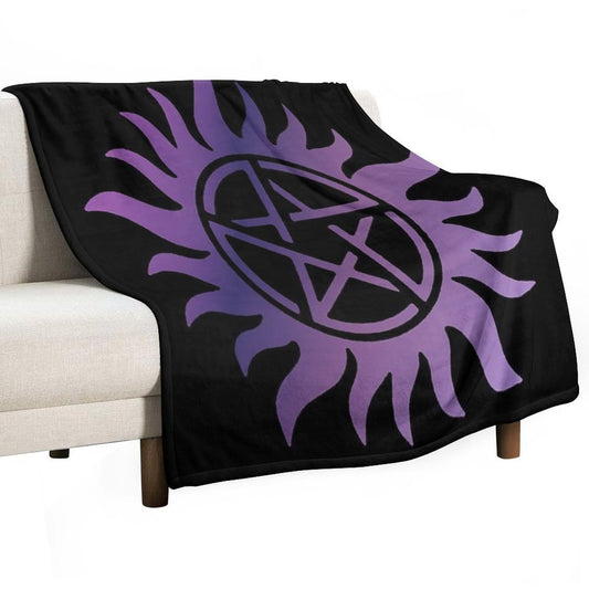 Purple Pentacle Black Throw Blanket