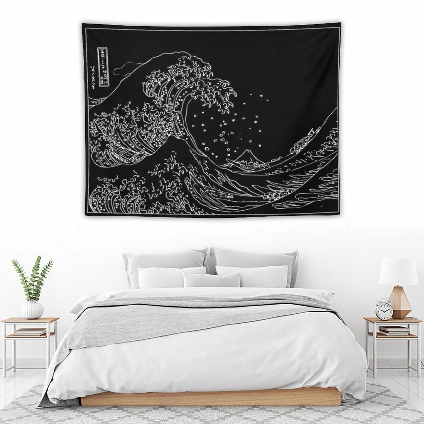 Great Wave Outline Black And White Tapestry