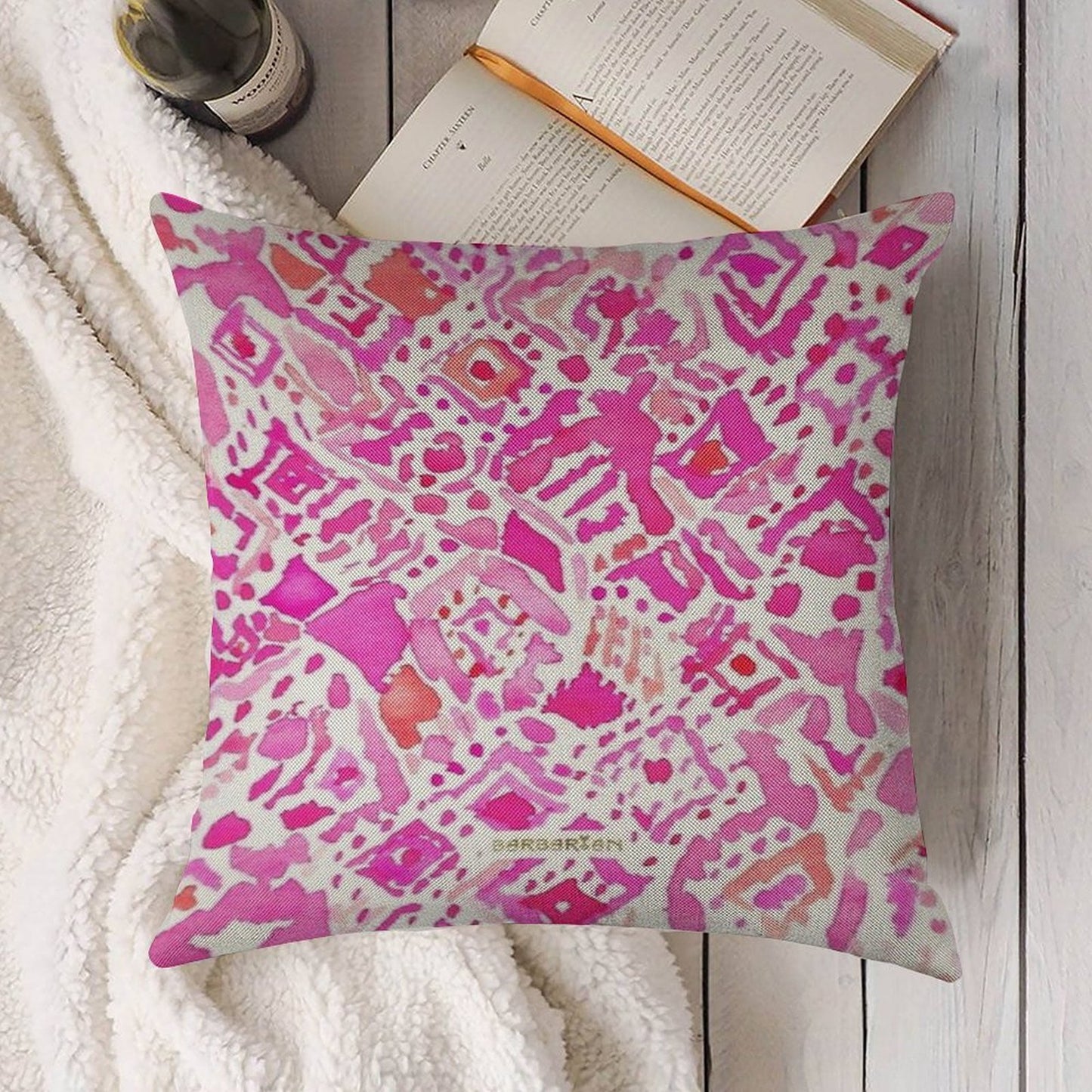 Cute Geometric Pink Linen Throw Pillow Cover