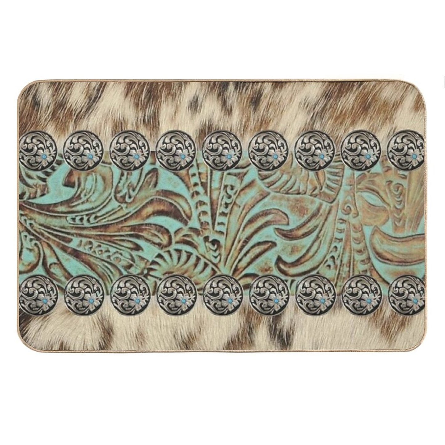 Rustic Brown Beige Teal Western Country Cowboy Fashion Bath Mat