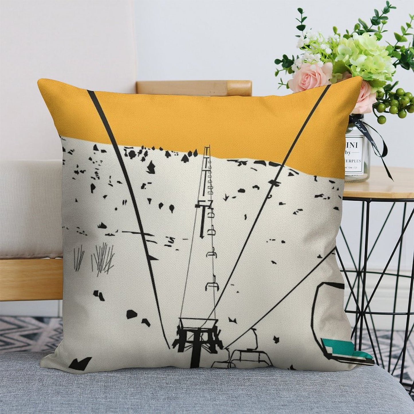 Ski Linen Throw Pillow Cover