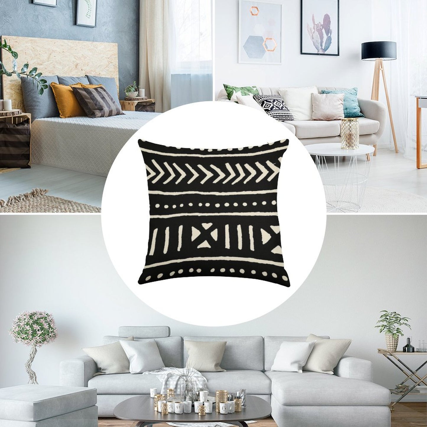 African Mud Cloth Black And White Linen Throw Pillow Cover