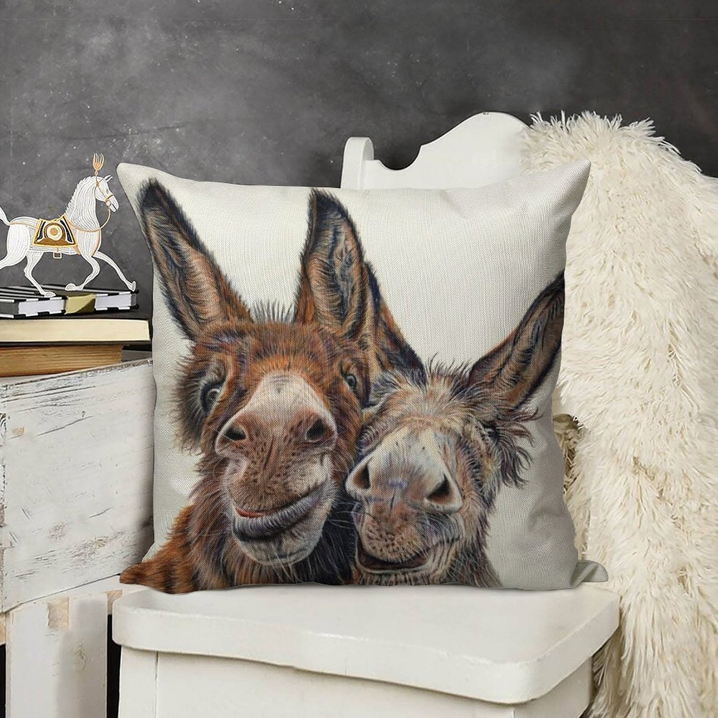 Donkeys - Hee Haw Linen Throw Pillow Cover