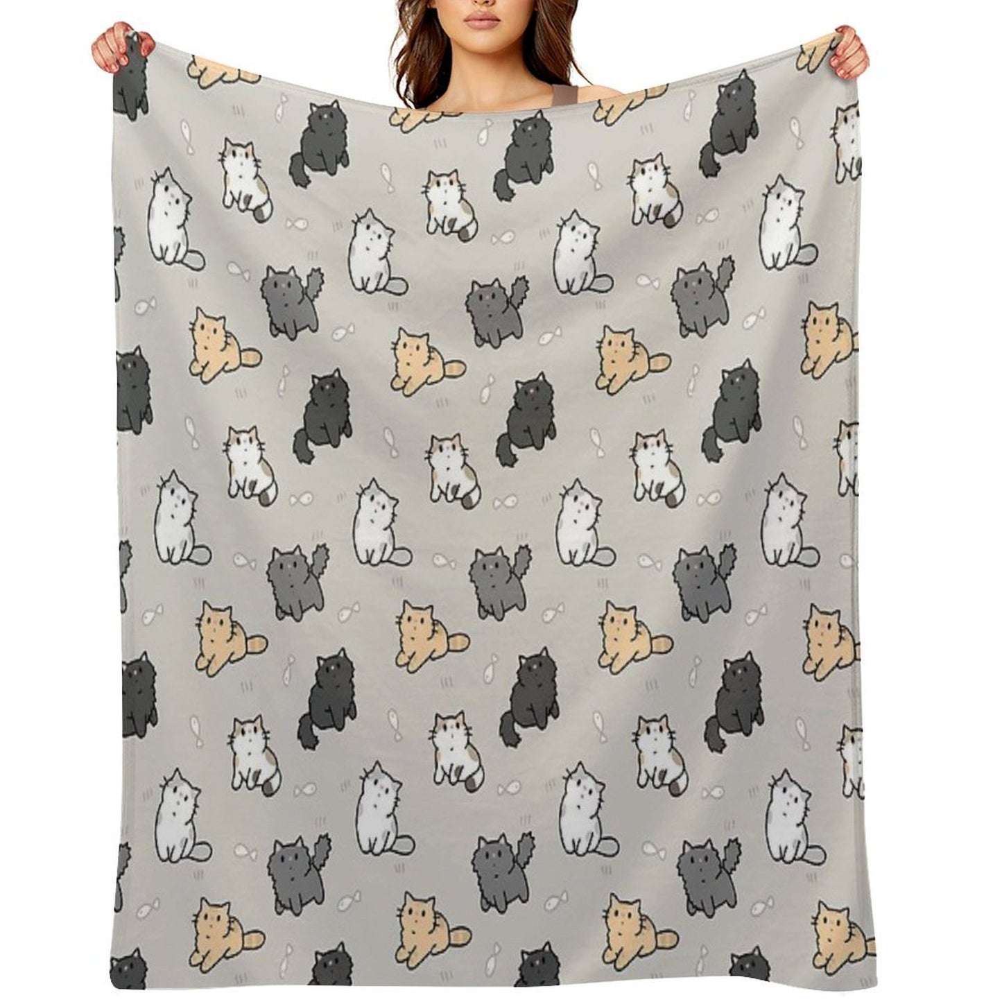 Kittens And Fish Pattern Throw Blanket