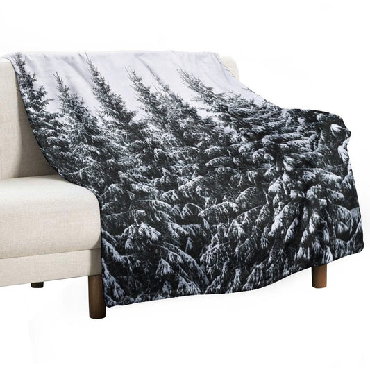 The White Bunch Misty Moody Foggy Milky Winter Wonderland Forest With Cascadia Trees Covered In Magic Fog Throw Blanket