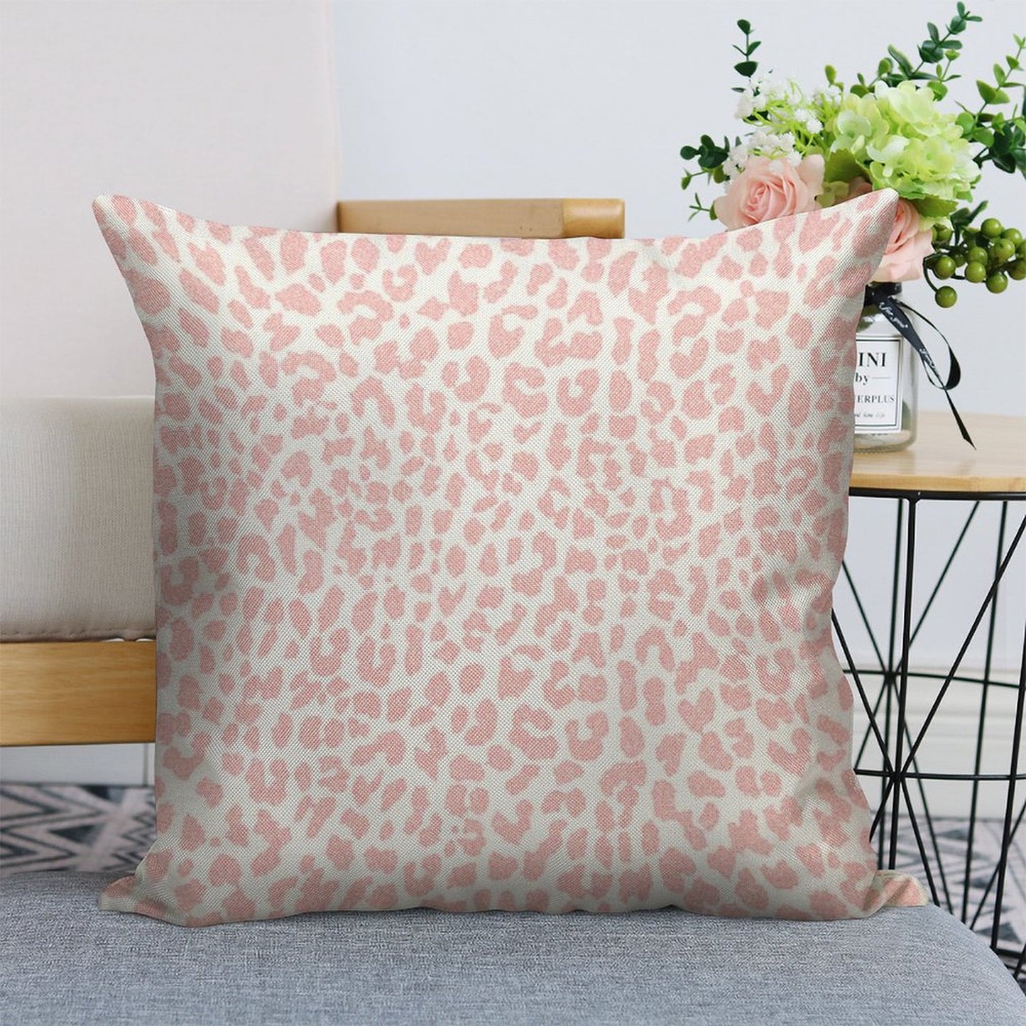 Pale Coral Leopard Linen Throw Pillow Cover