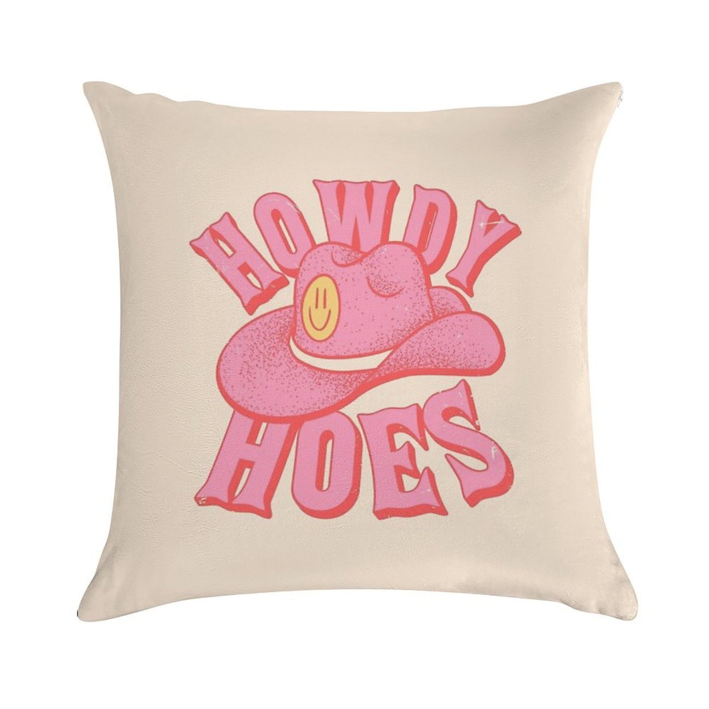 Howdy Hoes  Pink Cowboy Cowgirl Rodeo Hat Preppy Aesthetic  MEME HOWDY Y'ALL  White Background Soft Decorative Cover Throw Pillow