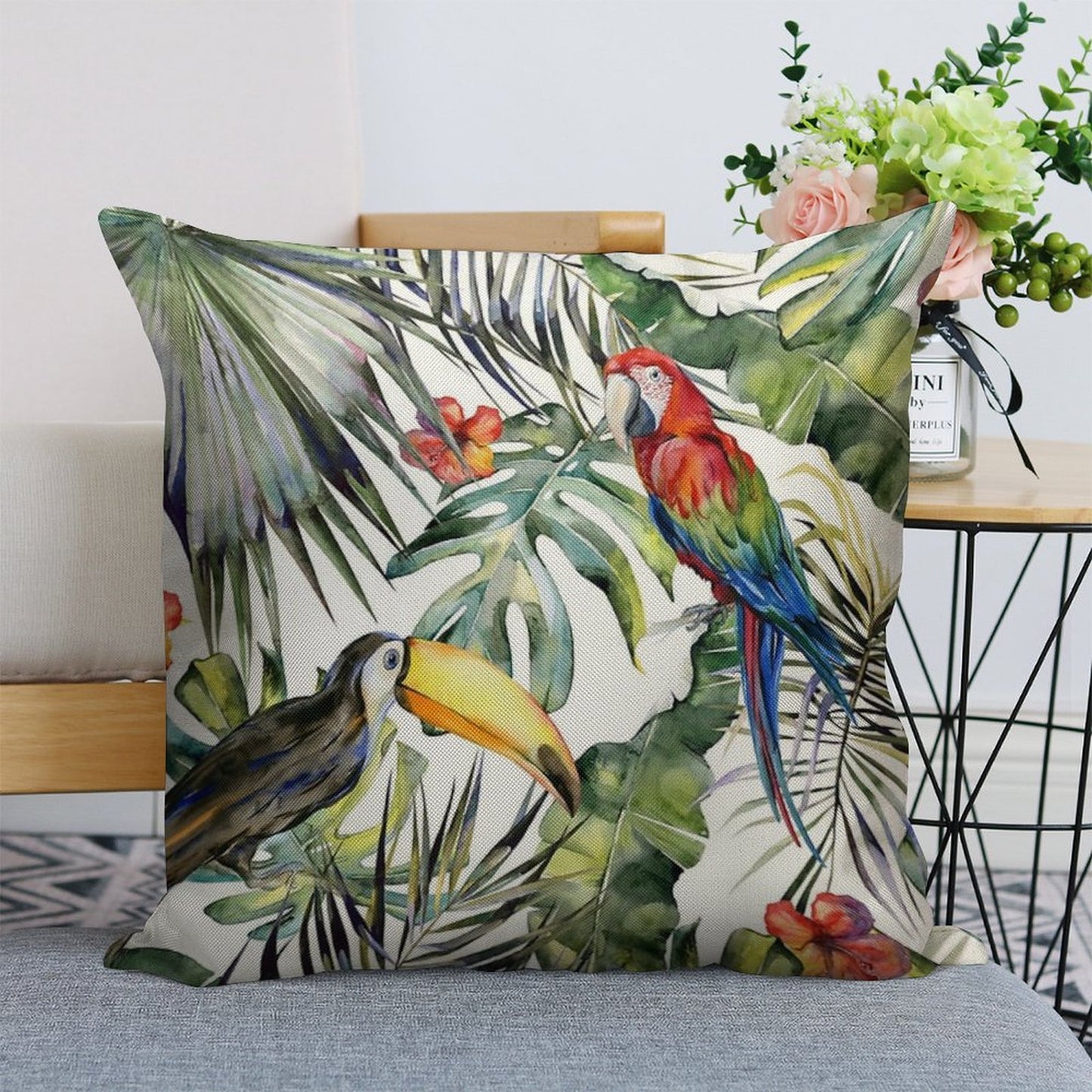 TROPICAL JUNGLE Linen Throw Pillow Cover