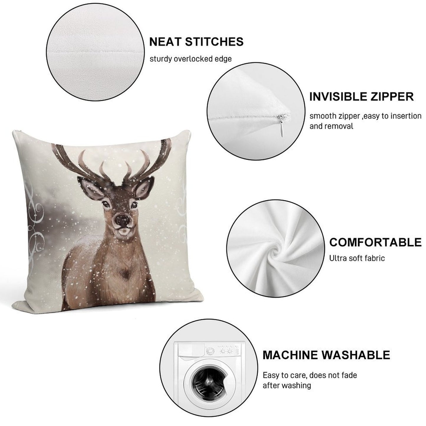 Winter Deer Soft Fade-Resistant Throw Pillow