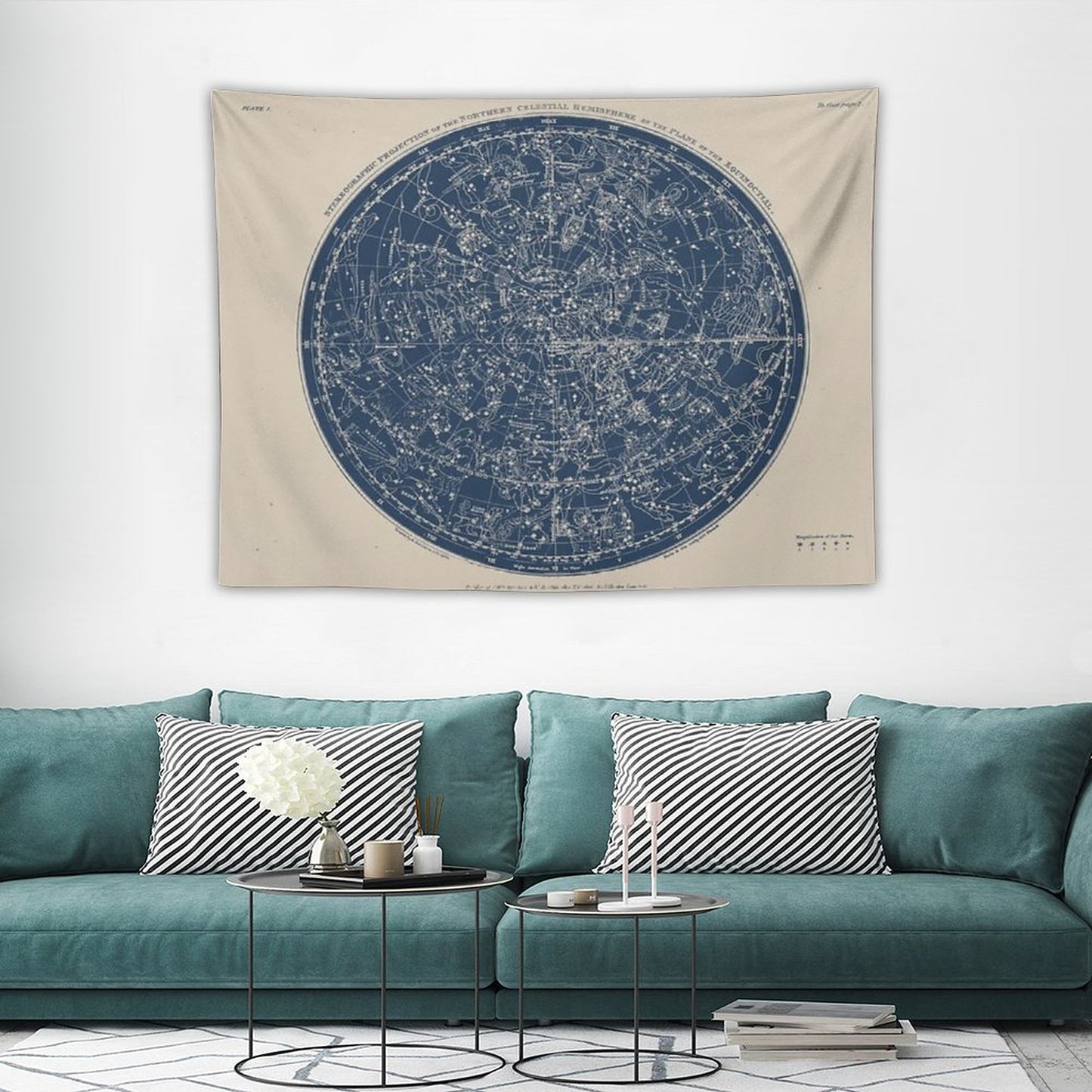 Constellations of The Northern Hemisphere Vintage Azure Blue Tapestry