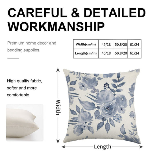 Hamptons Style Floral Design Linen Throw Pillow Cover