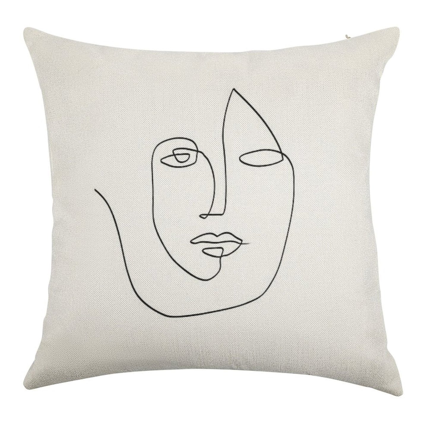 Abstract Face - One Line Art Linen Throw Pillow Cover