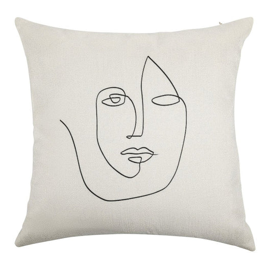 Abstract Face - One Line Art Linen Throw Pillow Cover