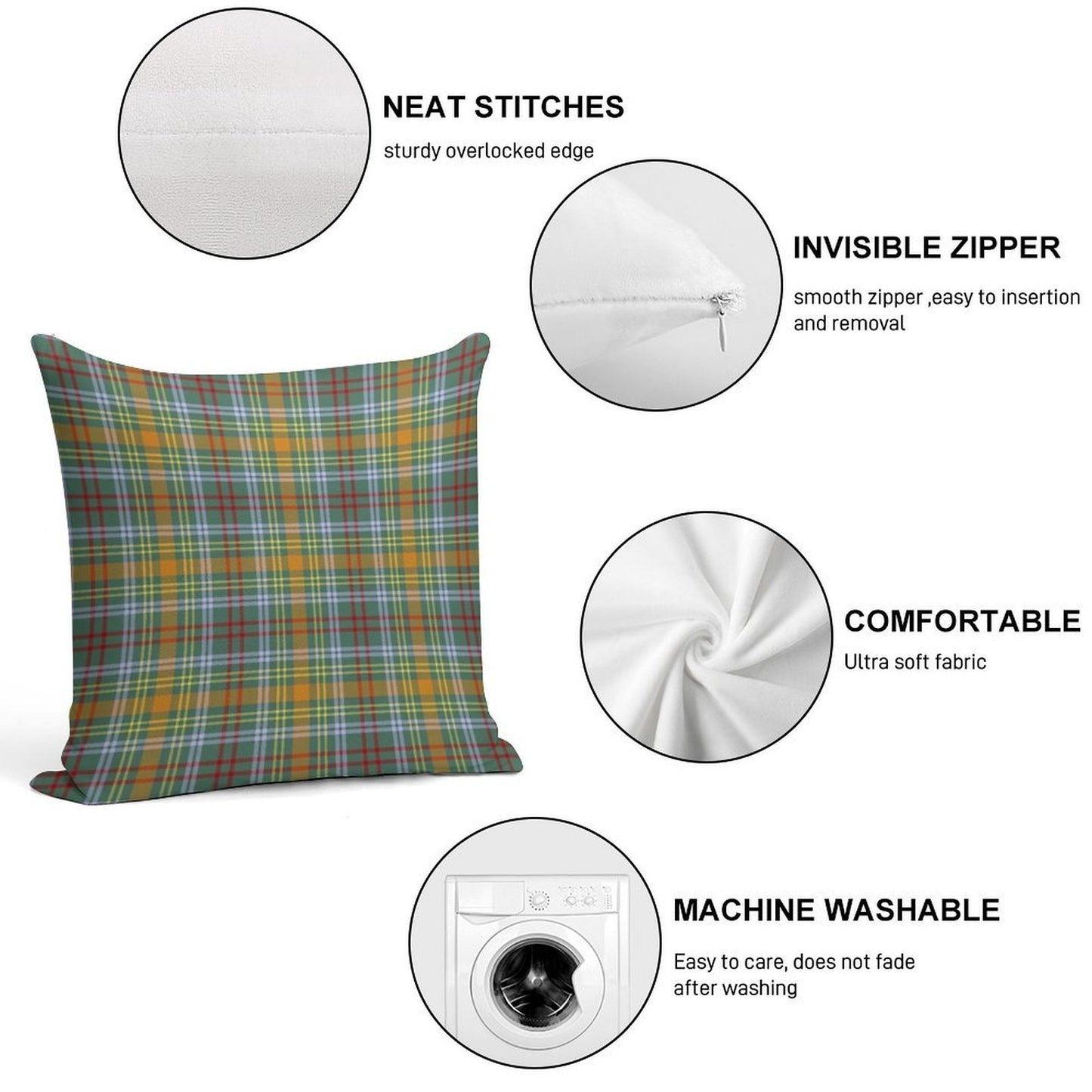 O'Brien Tartan Pattern Colorful Irish Plaid Soft Luxury Feel Throw Pillow